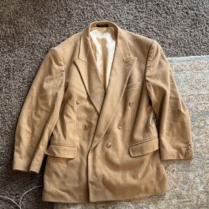 Roberto Vasalli Tan Camel Hair Double-Breasted Blazer 46R